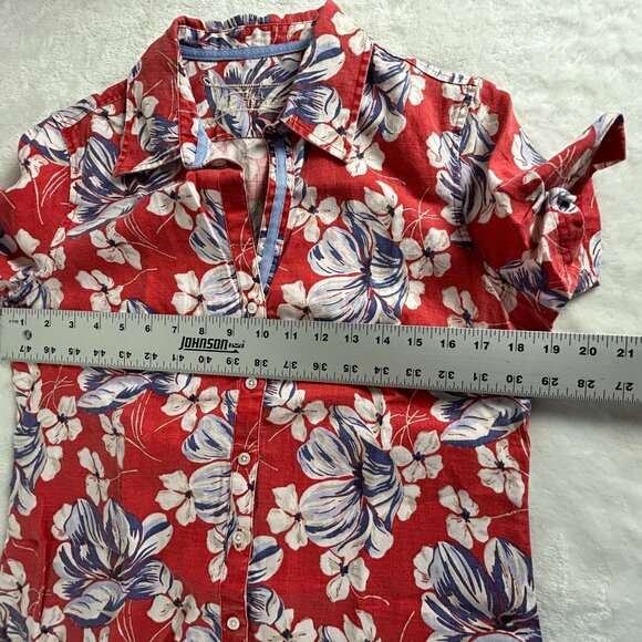 Tommy Bahama Womens Red Floral 100% Linen Button-Up Short Sleeve Shirt Top Small - Picture 6 of 7